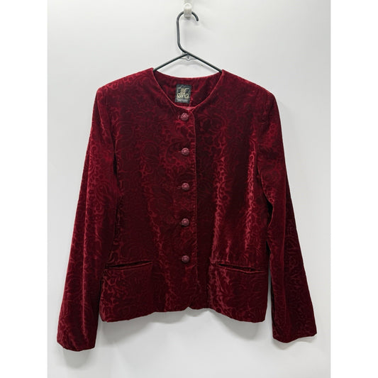 San Moire Red Burnout Velvet Jacket Womens Floral Evening Gothic Romantic 22