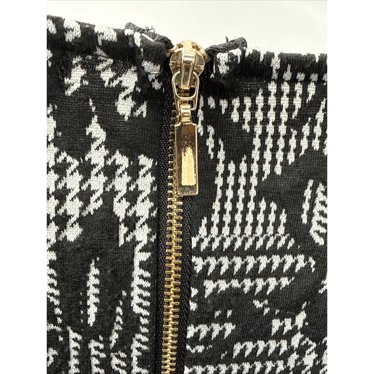 Nina Leonard Shift Dress Womens L Black White Houndstooth Plaid Textured Flower