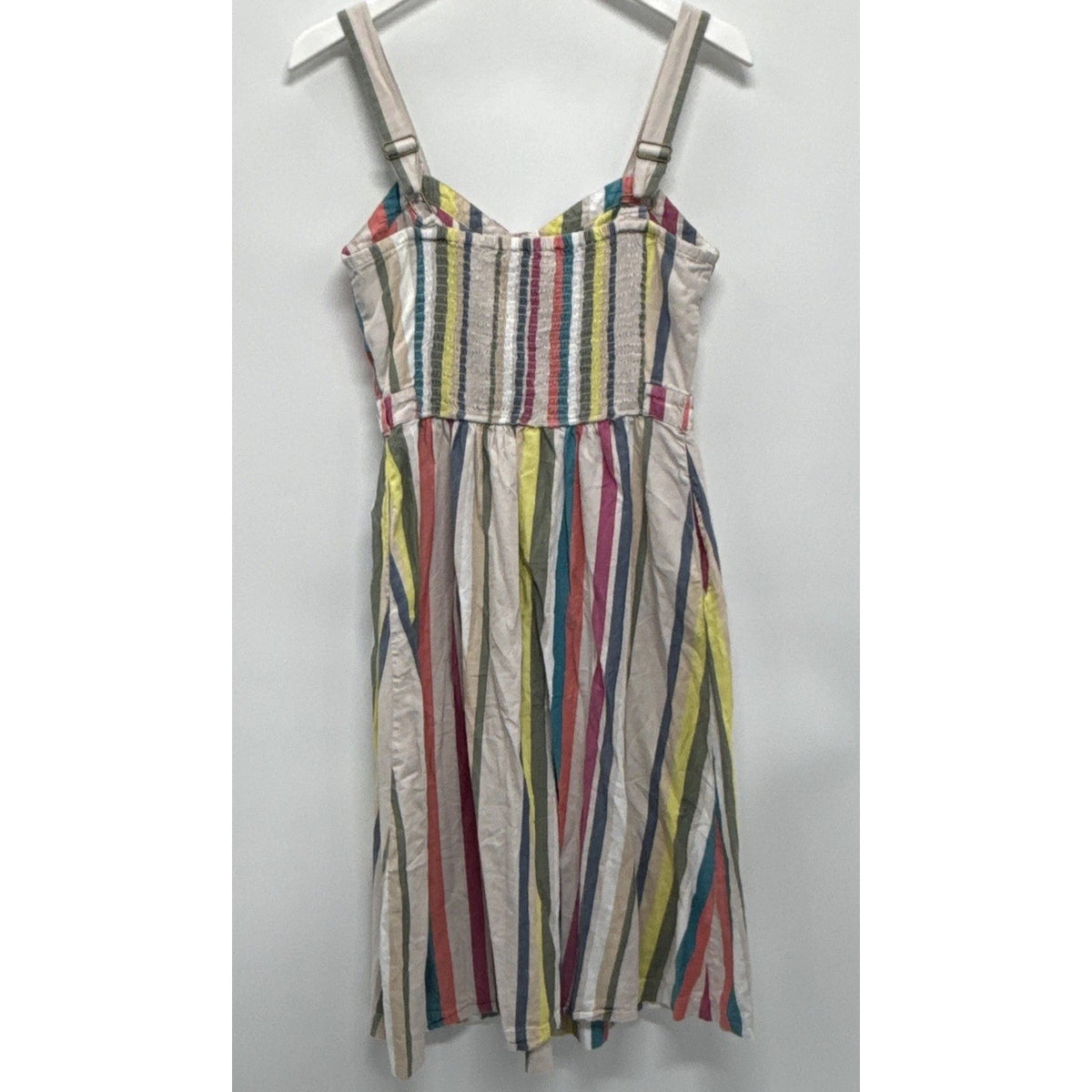 Time and Tru Women Striped Button-Front Smocked Sundress S 4-6 Knee