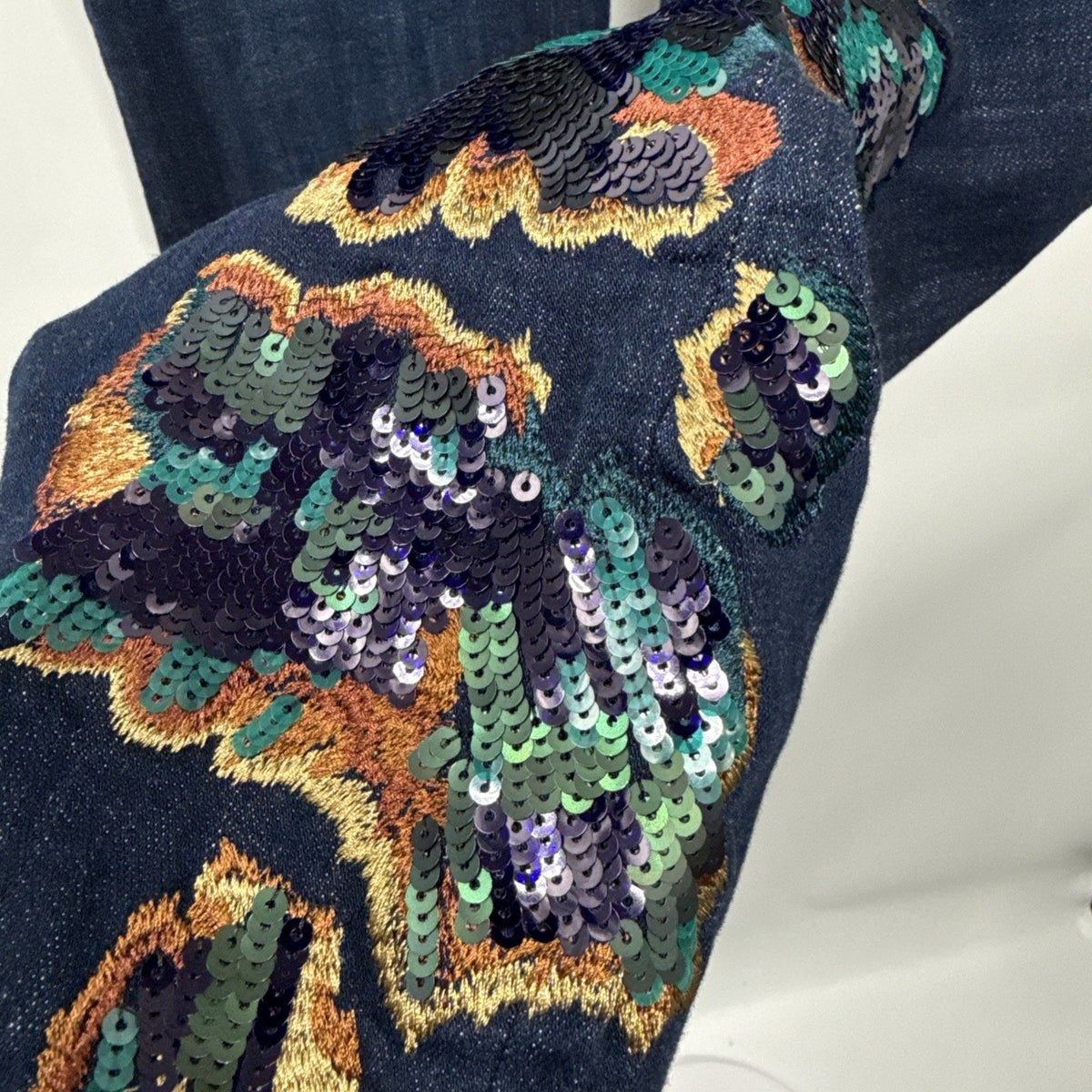 Chico’s So Slimming Girlfriend Jeans Women 12 Sequin Embroidered Ankle Denim Pan