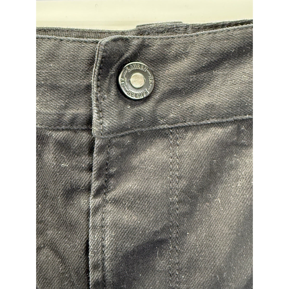 LRL Lauren Jeans Co Black Coated Denim Pencil Skirt Women’s 16W Zip Pocket