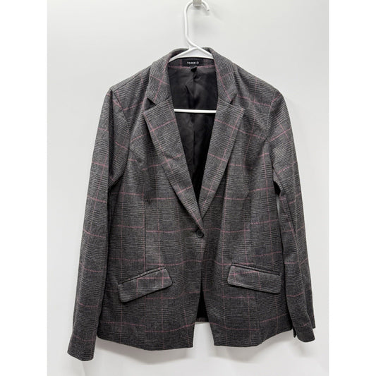Torrid Size 00 Gray Pink Plaid Blazer Womens Stretch Career Office Jacket