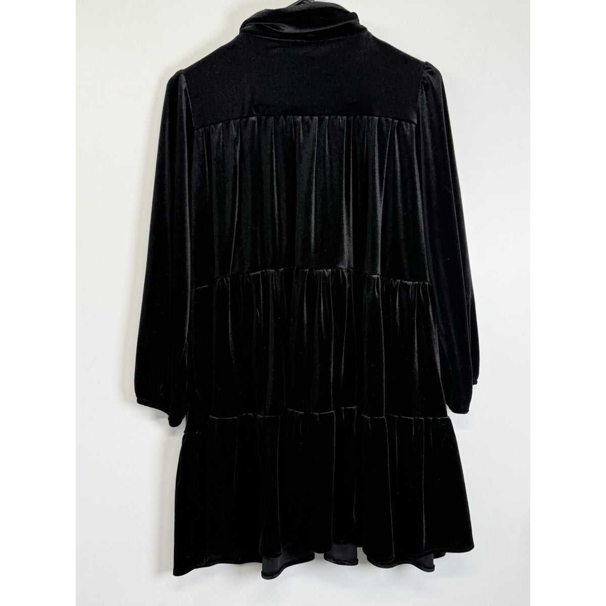 Black Velvet Tiered Ruffle Tunic Dress Womens Small Whimsigoth Witchy Fairy