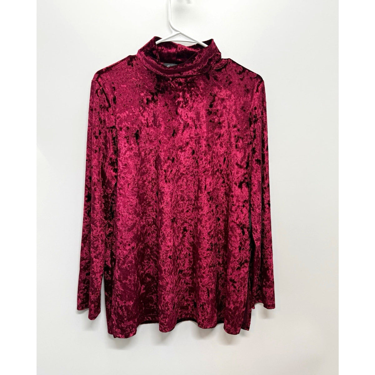 Slinky Brand L Burgundy Crushed Velvet Mock Neck Top Gothic Witchy Made USA
