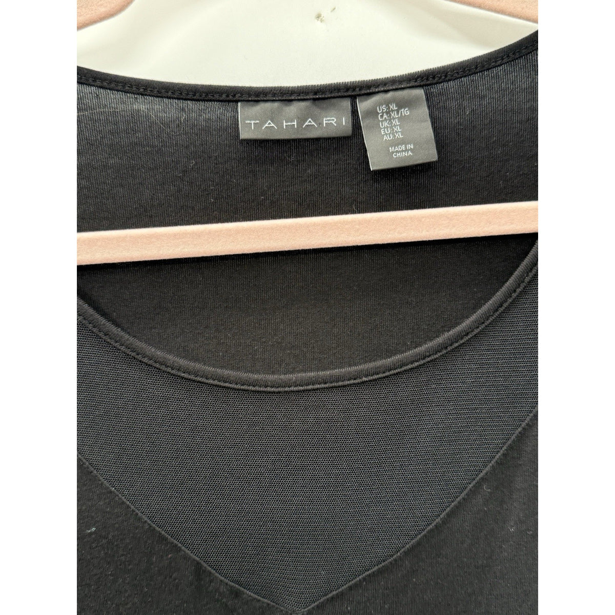 Tahari XL Black Long Sleeve V-Neck Sheer Insert Top Lagenlook Career Minimalist