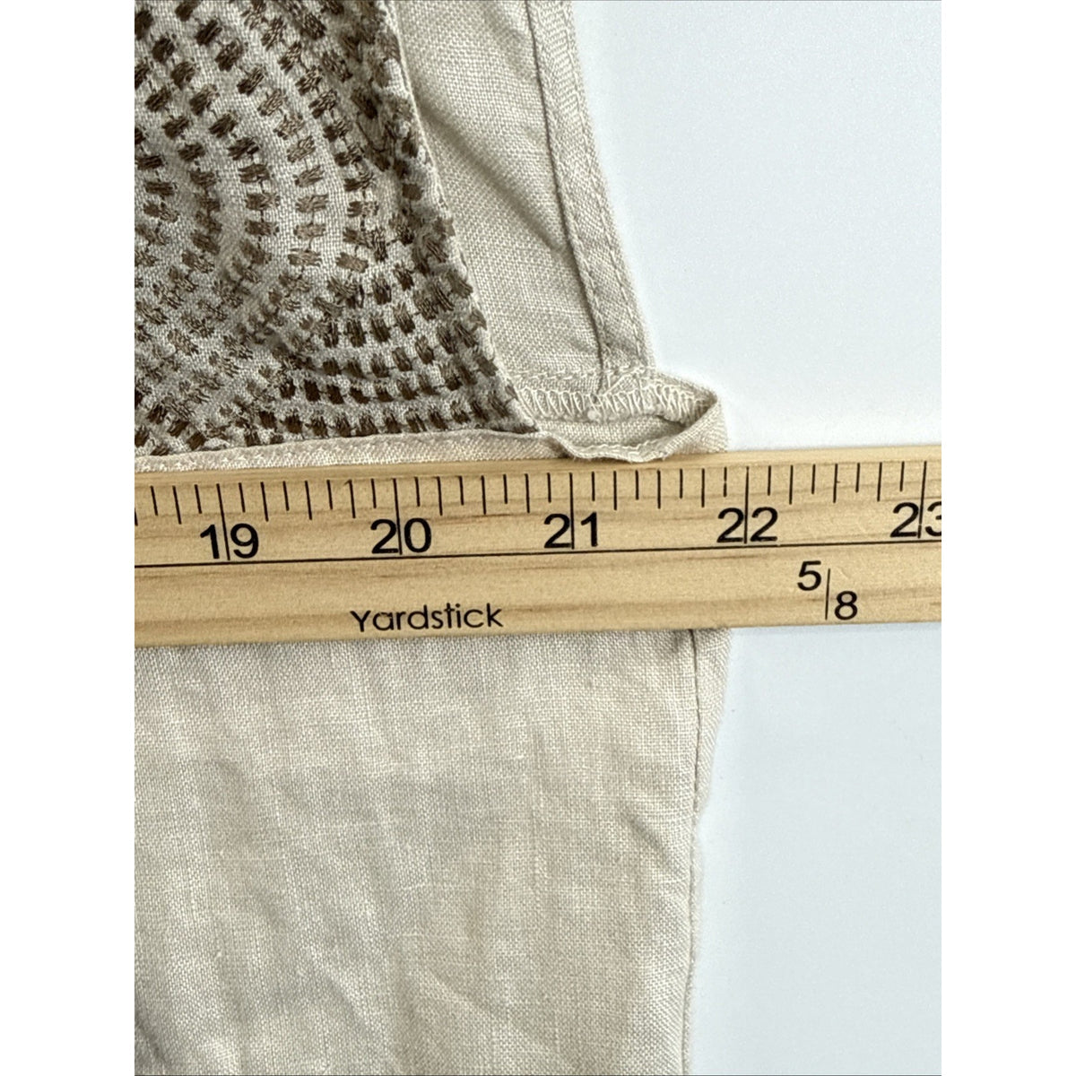 Peck & Peck Womens Large Khaki Linen V Neck Top Beaded Embroidered Casual