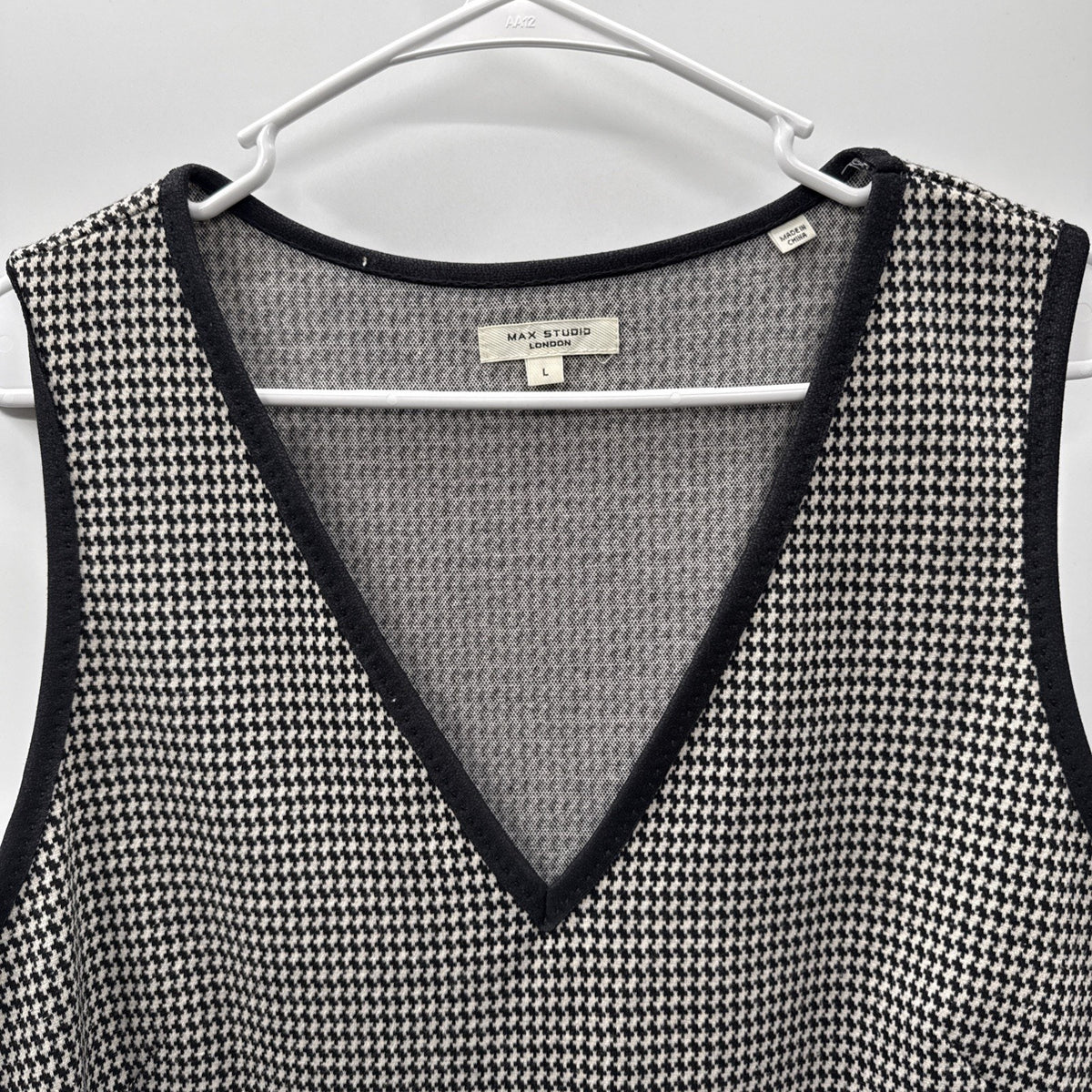 Max Studio Women's Knit Dress Houndstooth Pockets Sleeveless Retro B&W Grey Sz L