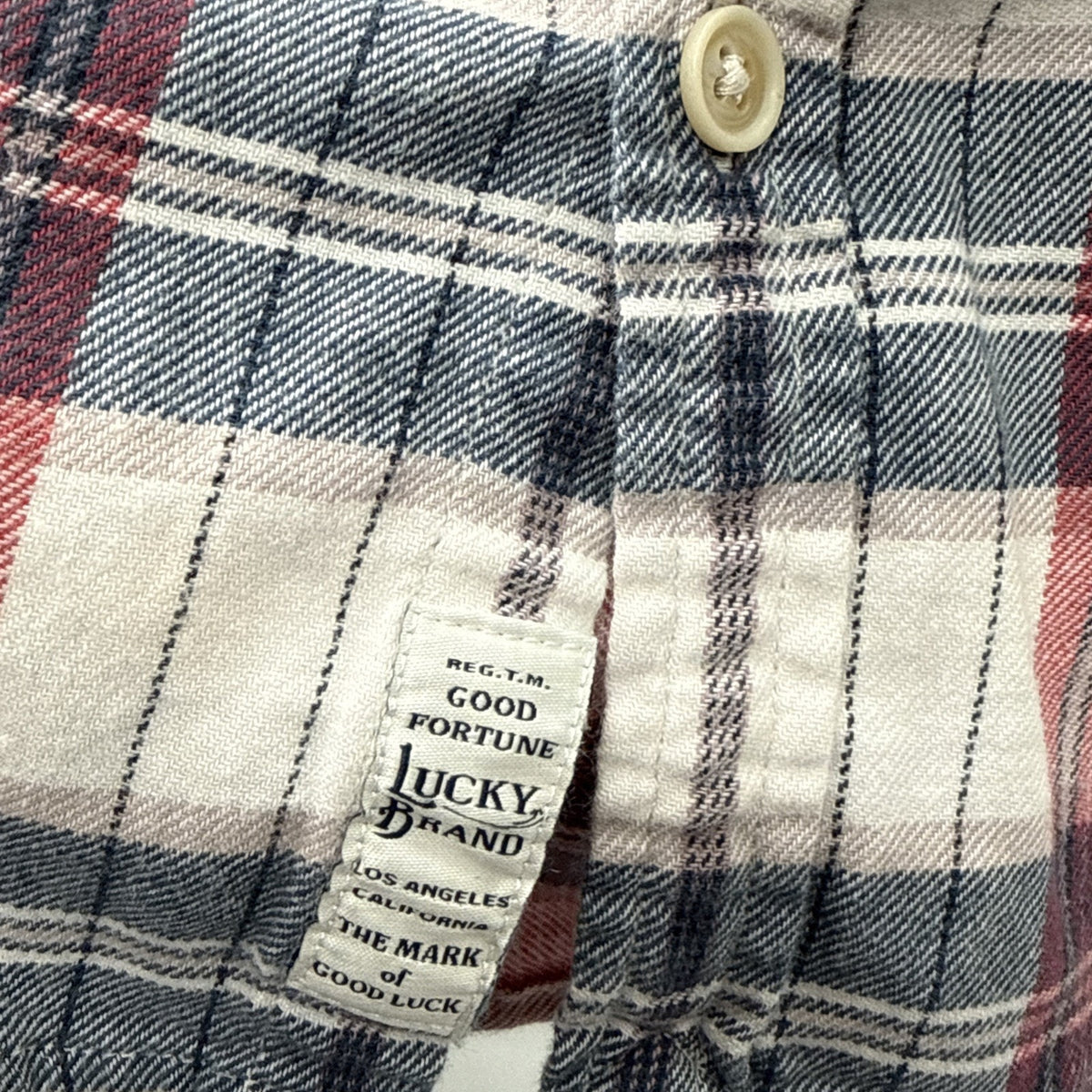 Lucky Brand Saturday Stretch Plaid Flannel Shirt Mens Medium M Rose Pink Blue