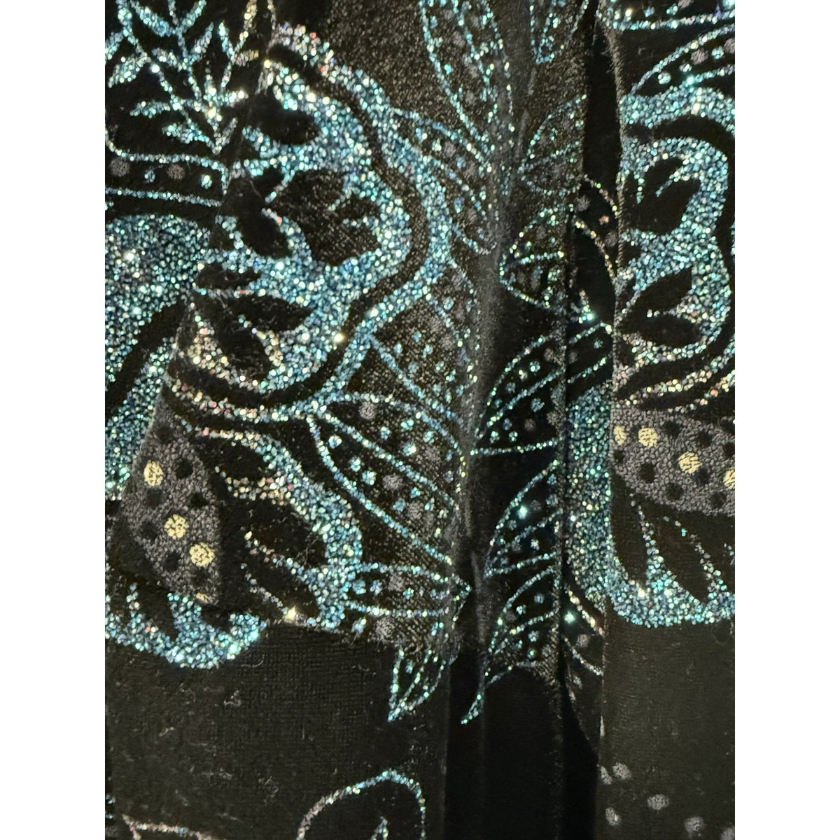 Notations Black Velvet Floral Glitter Top 1X Blue Shimmer Stretch Whimsigoth