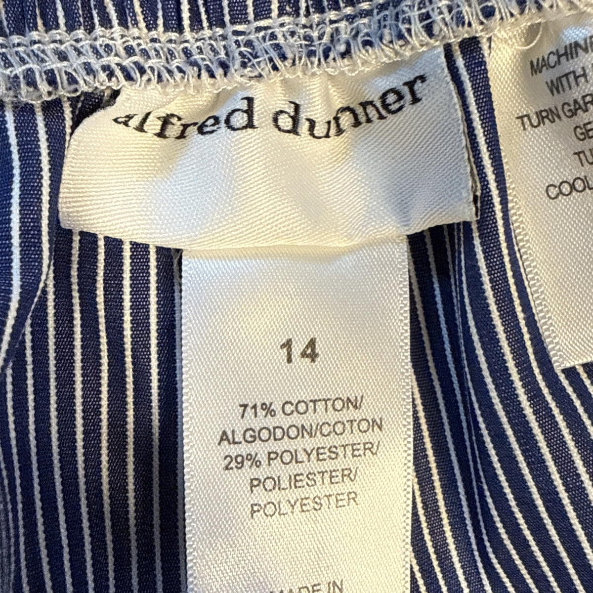 Alfred Dunner Capri Pants Women's 14 Blue White Striped Straight Leg Pull On
