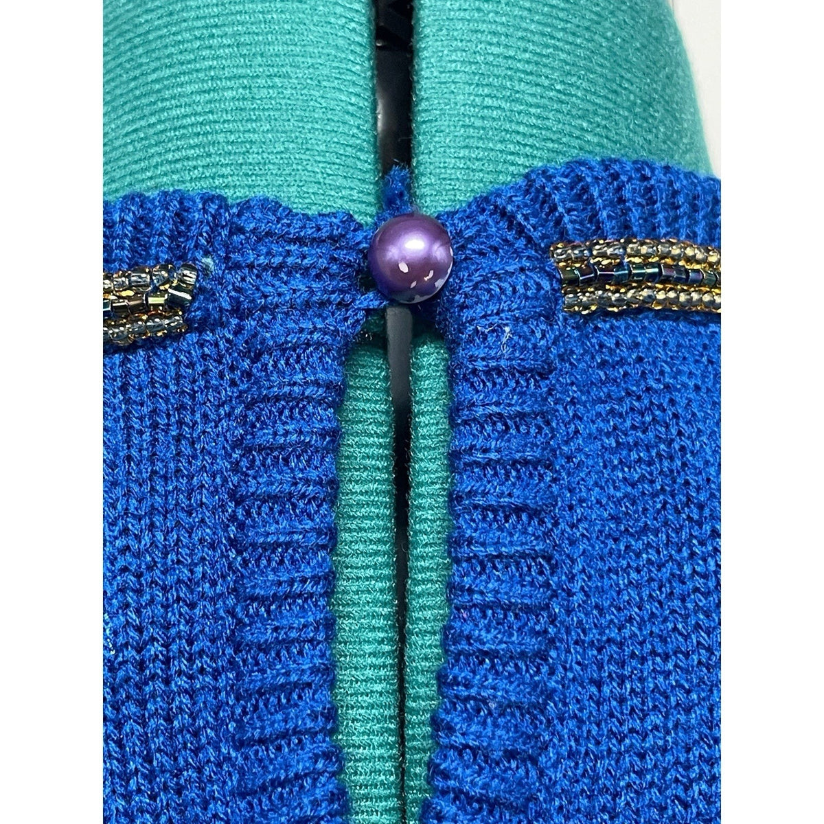 Plain Jane Vintage Blue Beaded Midi Length Long Sleeve Sweater Dress SizeMedium