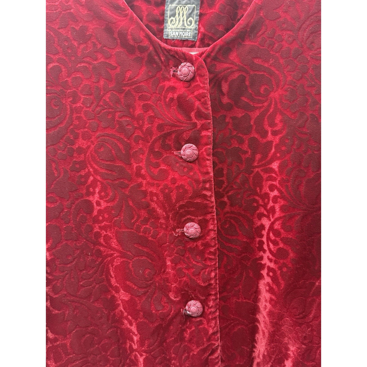 San Moire Red Burnout Velvet Jacket Womens Floral Evening Gothic Romantic 22