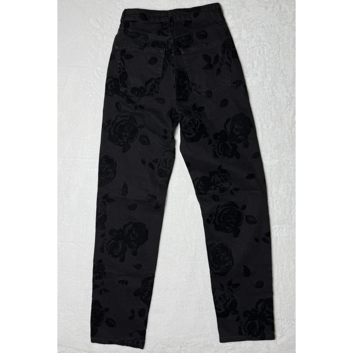 Wild Fable Womens 00 Black Flocked Velvet Rose Floral High Rise Straight Jeans