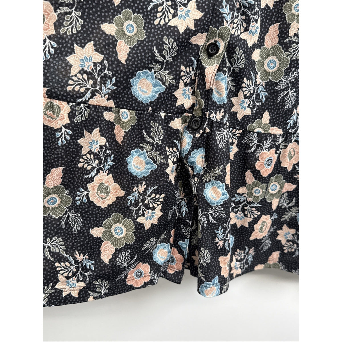 Style & Co Woman L Black Floral Tiered Button Front Mesh Tunic Blouse Top Boho