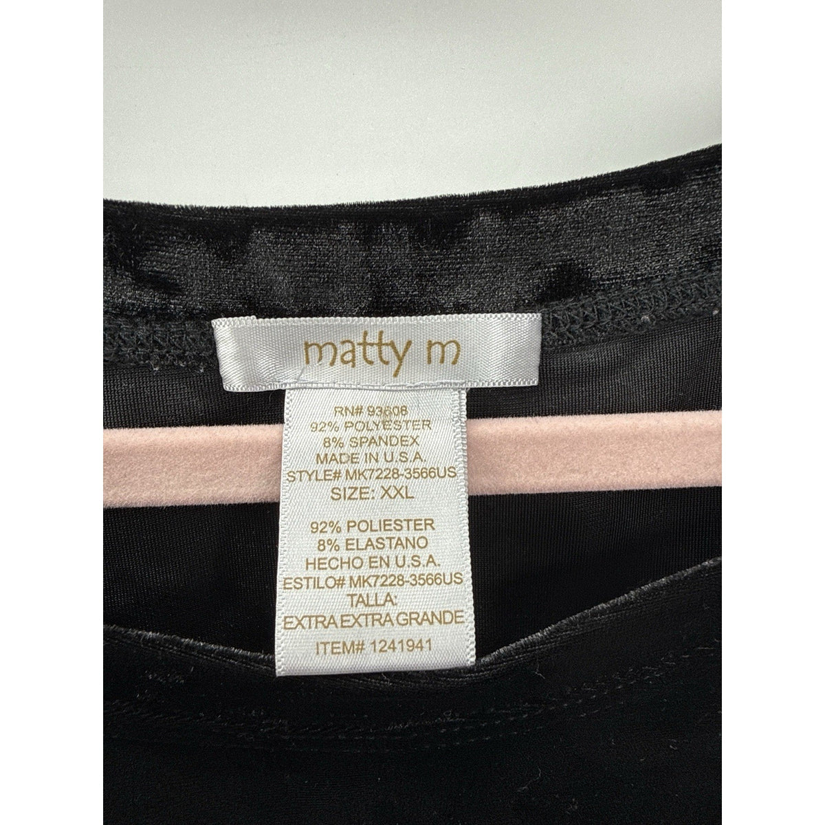 Matty M Black Velvet Top XXL Long Sleeve Stretch Soft Minimalist