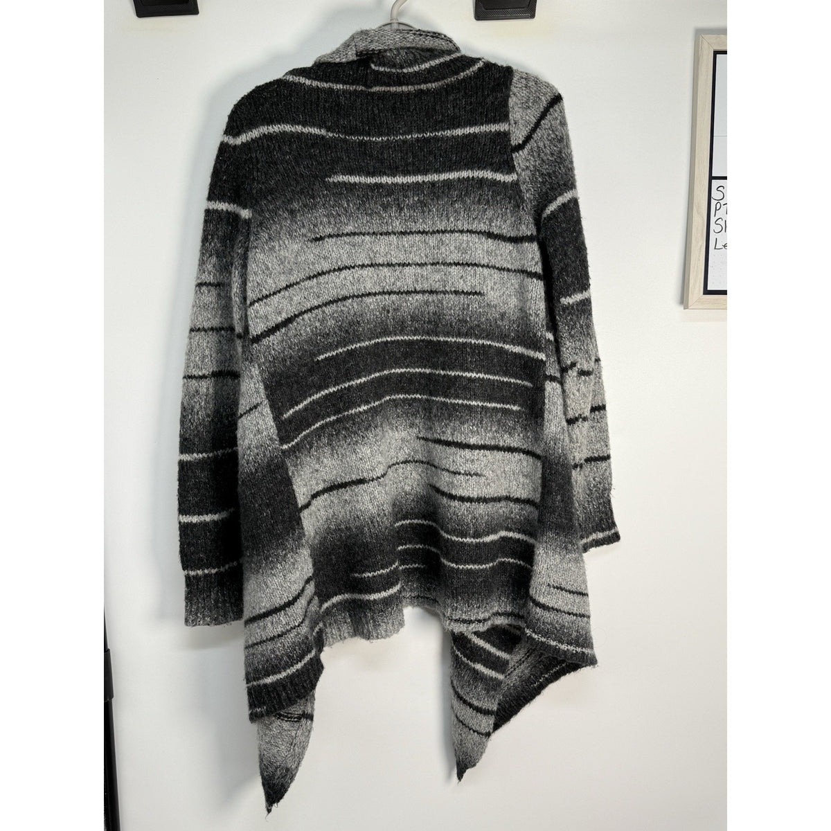 Old Navy Gray Ombre Stripe Asymmetrical Hem Knit Sweater Cardigan M Wool Blend