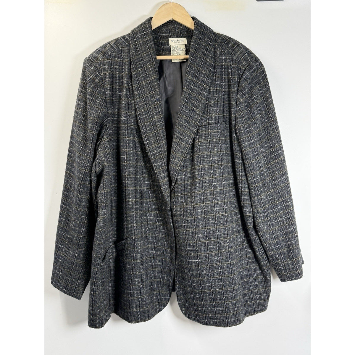 White Stag Wool Blend Plaid Blazer 26W Plus Dark Academia Classic Jacket