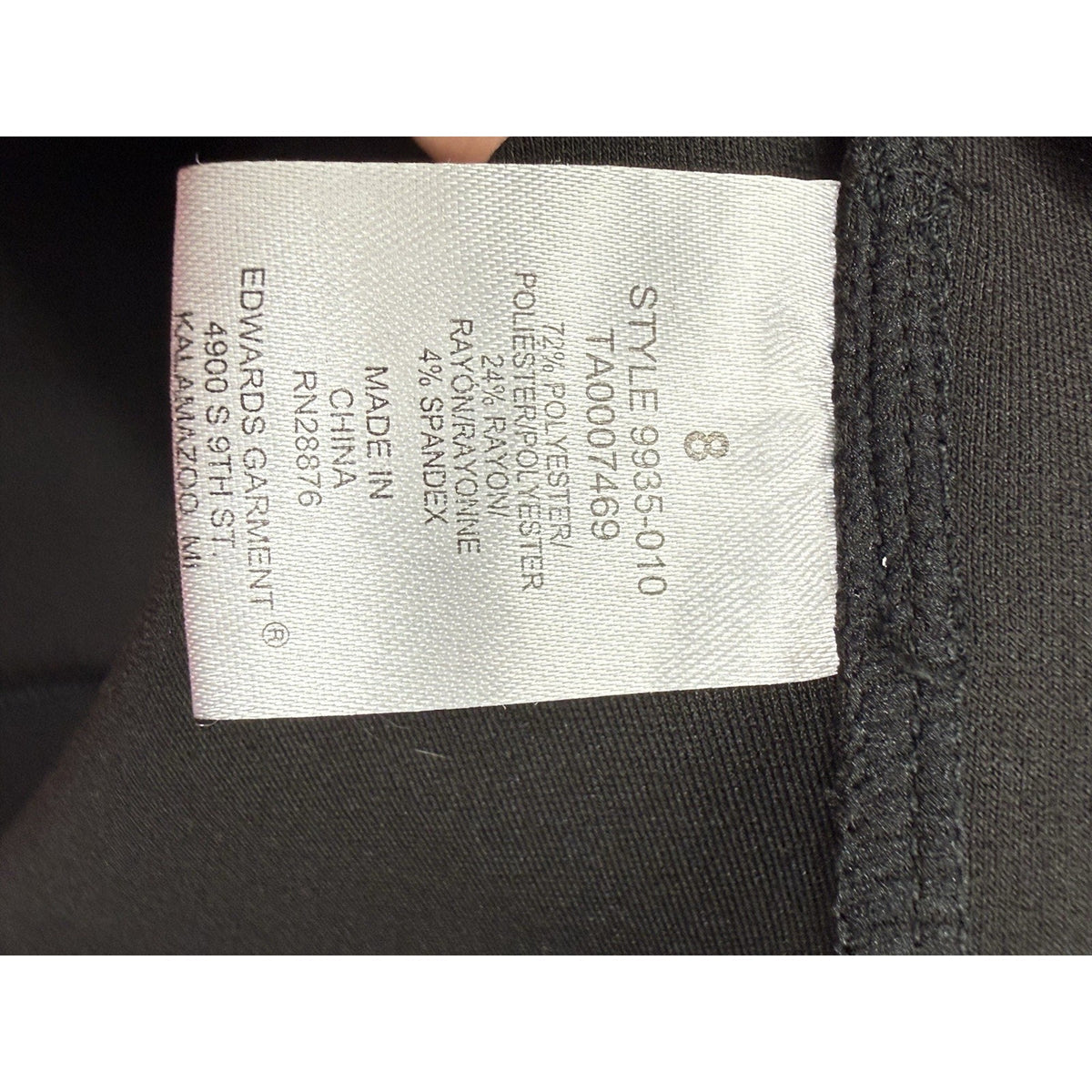 Edwards Black Sheath Dress Size 8 Career Office Stretch 3/4 Sleeve Pockets
