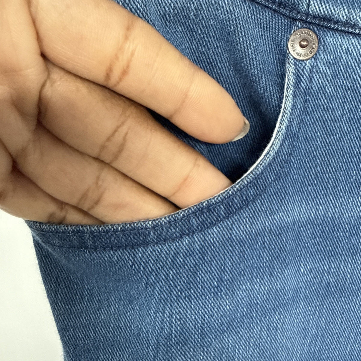 Lands End Cotton Pull On Pants Medium Blue High Rise Straight Leg Denim Look