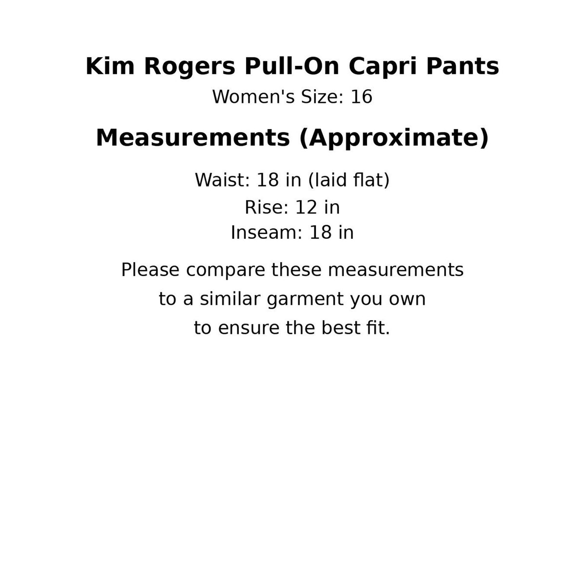 Kim Rogers Women Size 16 Black Pull On Capri Pants Lightweight Elastic Waist NWT