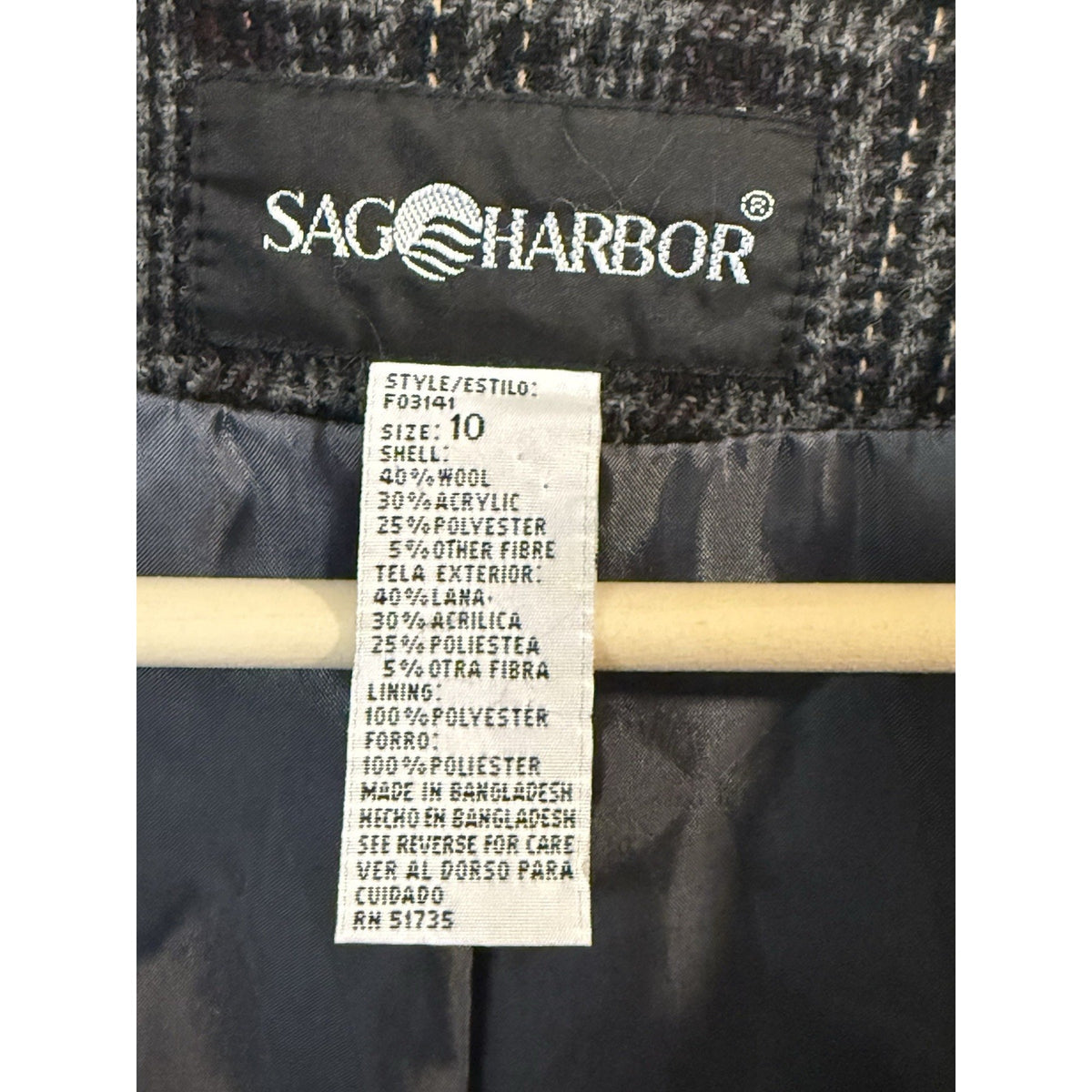 Sag Harbor Wool Blend Plaid Blazer Jacket Size 10 Gray Academia Classic