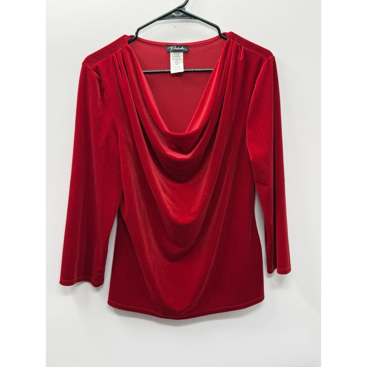 Prelude Red Velour Cowl Neck Top Womens M Long Sleeve Stretch Holiday Velvet