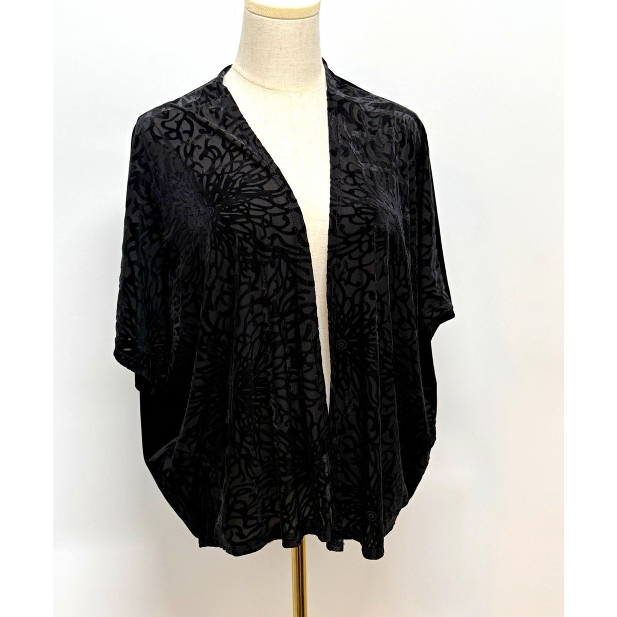 Pixi + Ivy Women S Black Velvet Kimono Cardigan Burnout Floral Open Front USA⁠