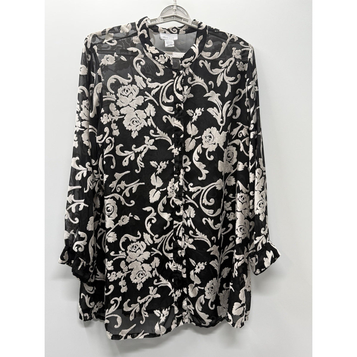 Avenue 22/24 Sheer Floral Embroidered Blouse Black Ivory Romantic Whimsigoth