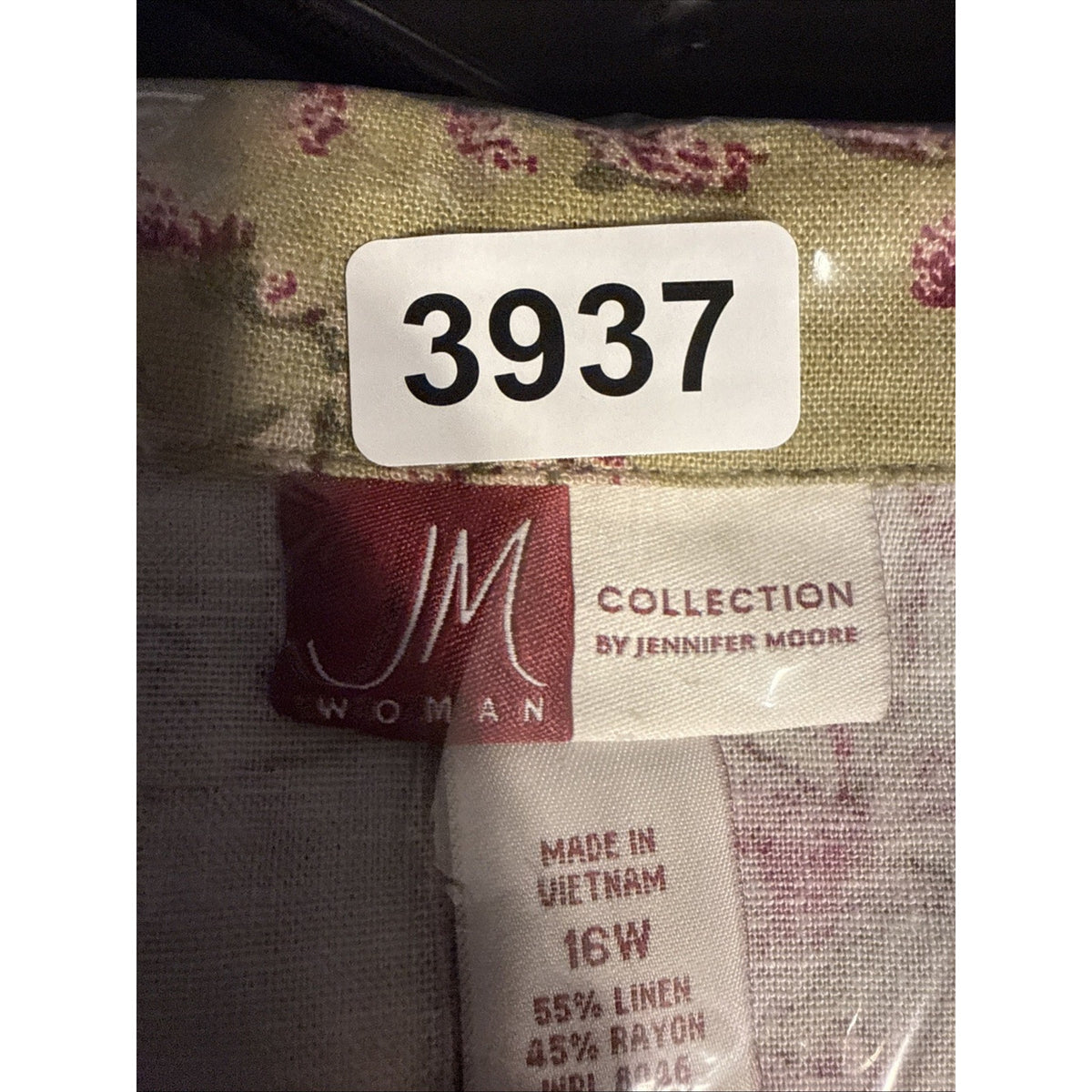 JM Collection Womens 16W Linen Rayon Paisley Floral Button Shirt Green Pink