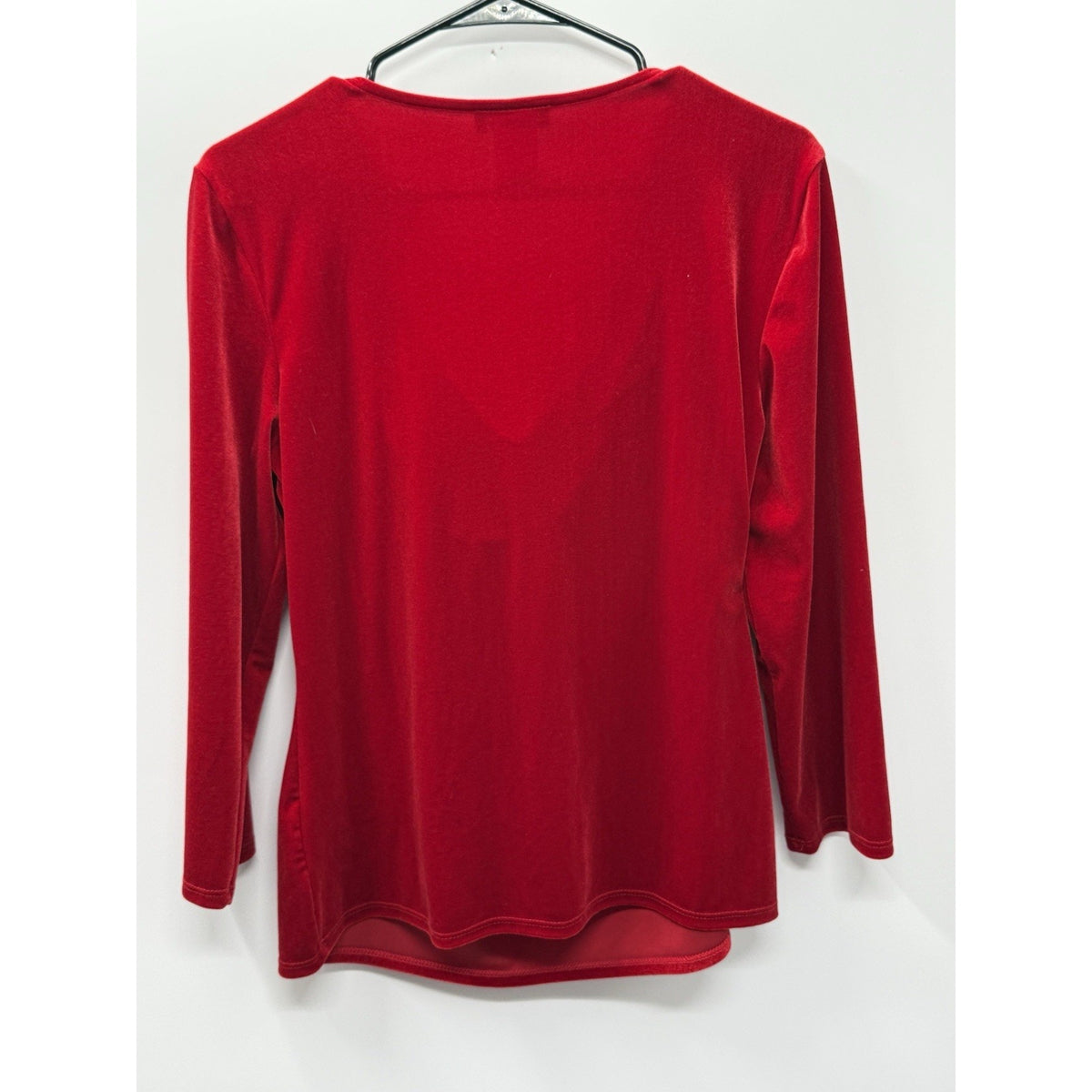 Prelude Red Velour Cowl Neck Top Womens M Long Sleeve Stretch Holiday Velvet