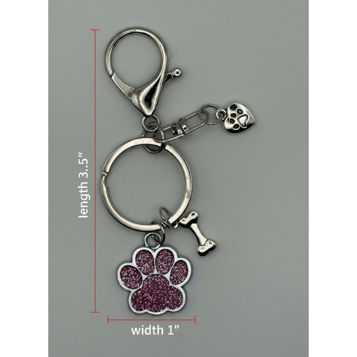 Boysenberry Glitter Paw Dog Keychain Purse Charm Sparkle Paw Print Gift