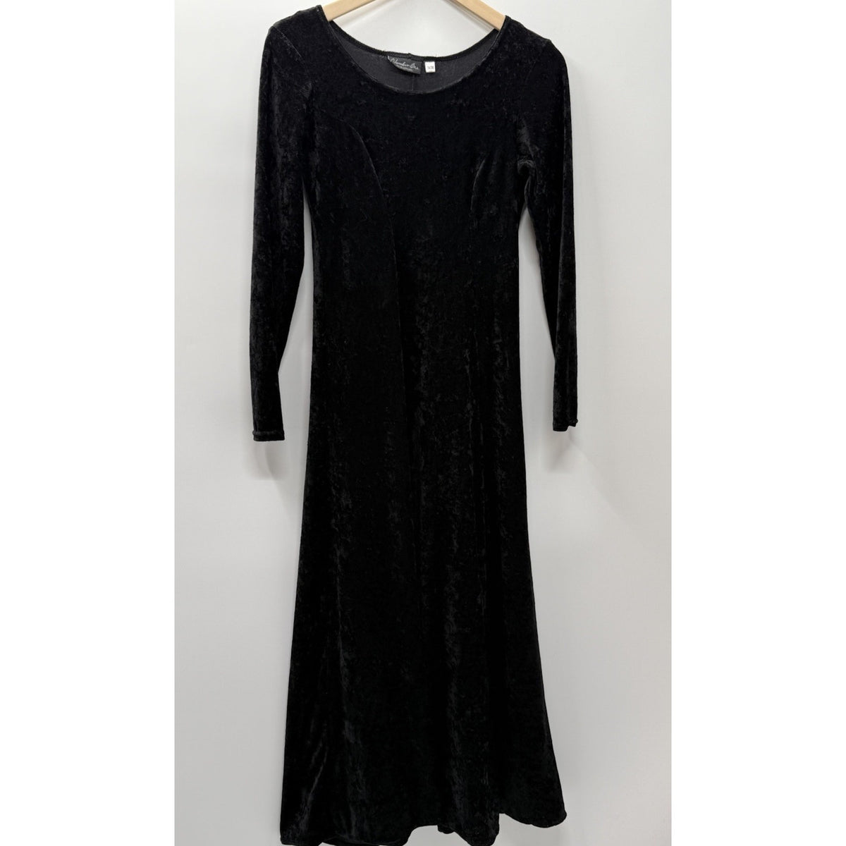 Black Crushed Velvet Maxi Dress Size 34/36 Goth Witchy Dark Academia Grunge