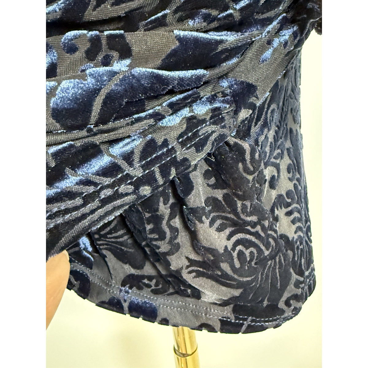 Windsor XS Navy/Black Burnout Velvet Damask Bodycon Mini Mock Neck long sleeve
