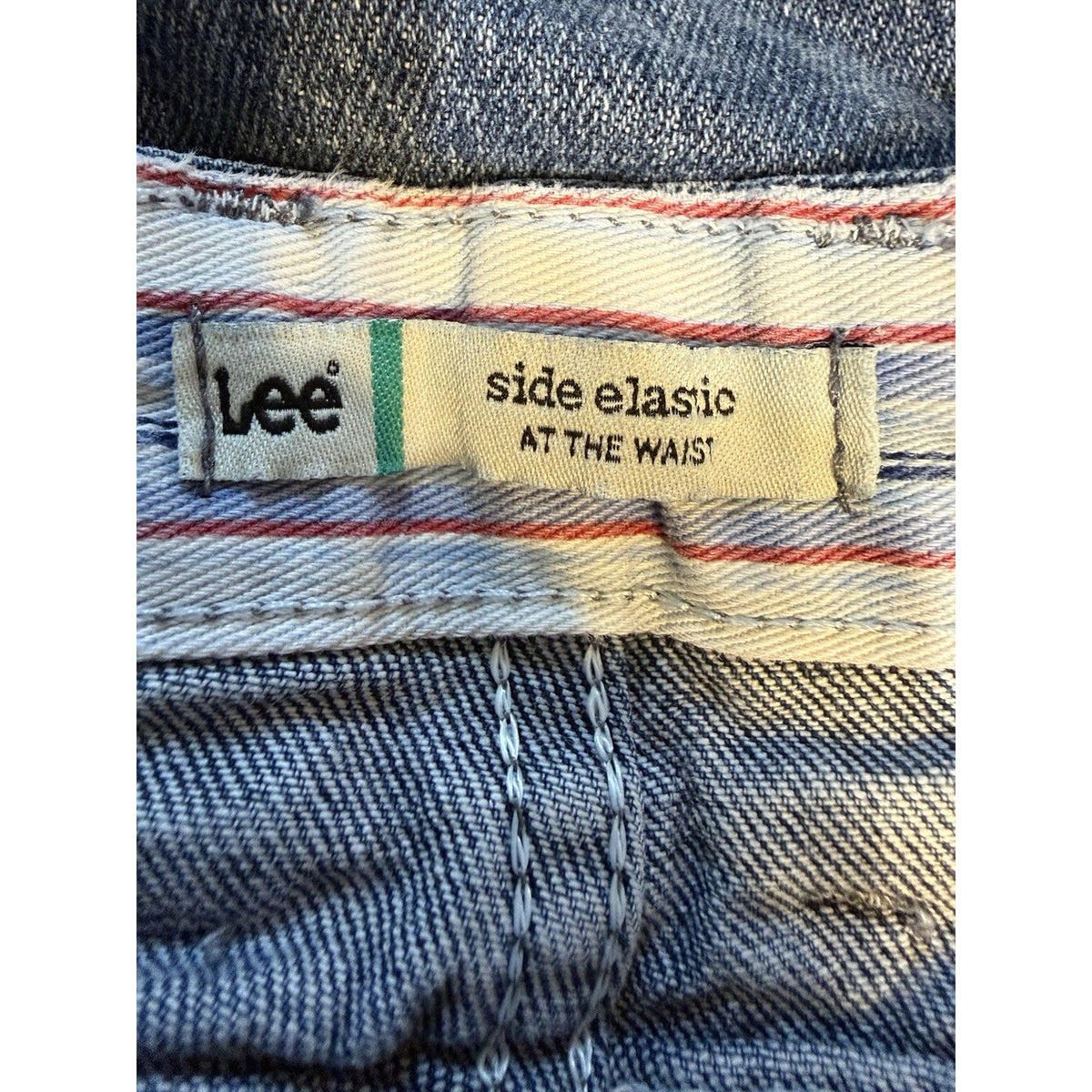 Lee Womens 12 Petite Elastic Waist Jeans Straight Leg Denim Mid Rise