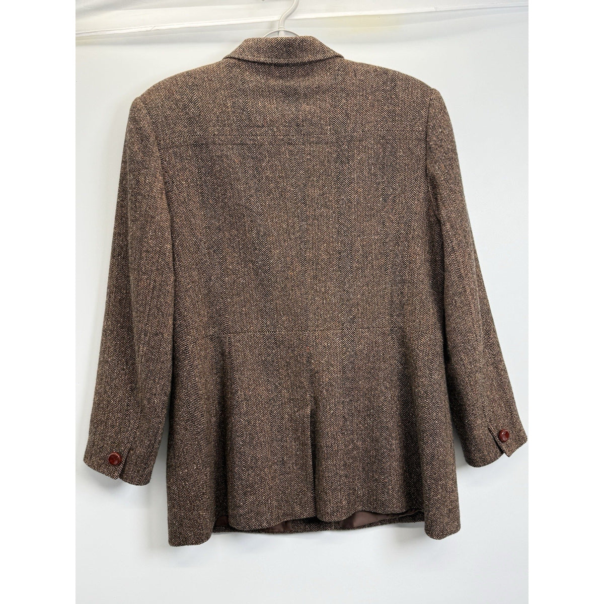 Caston Vintage Herringbone Wool Blend Blazer Jacket Petite 14 Brown Academia