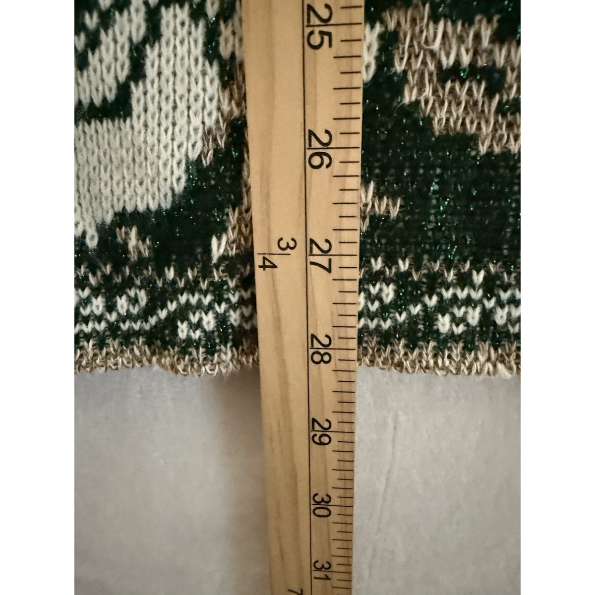 Vintage Holiday Time Sweater Womens L Green Lurex Metallic Floral Made USA