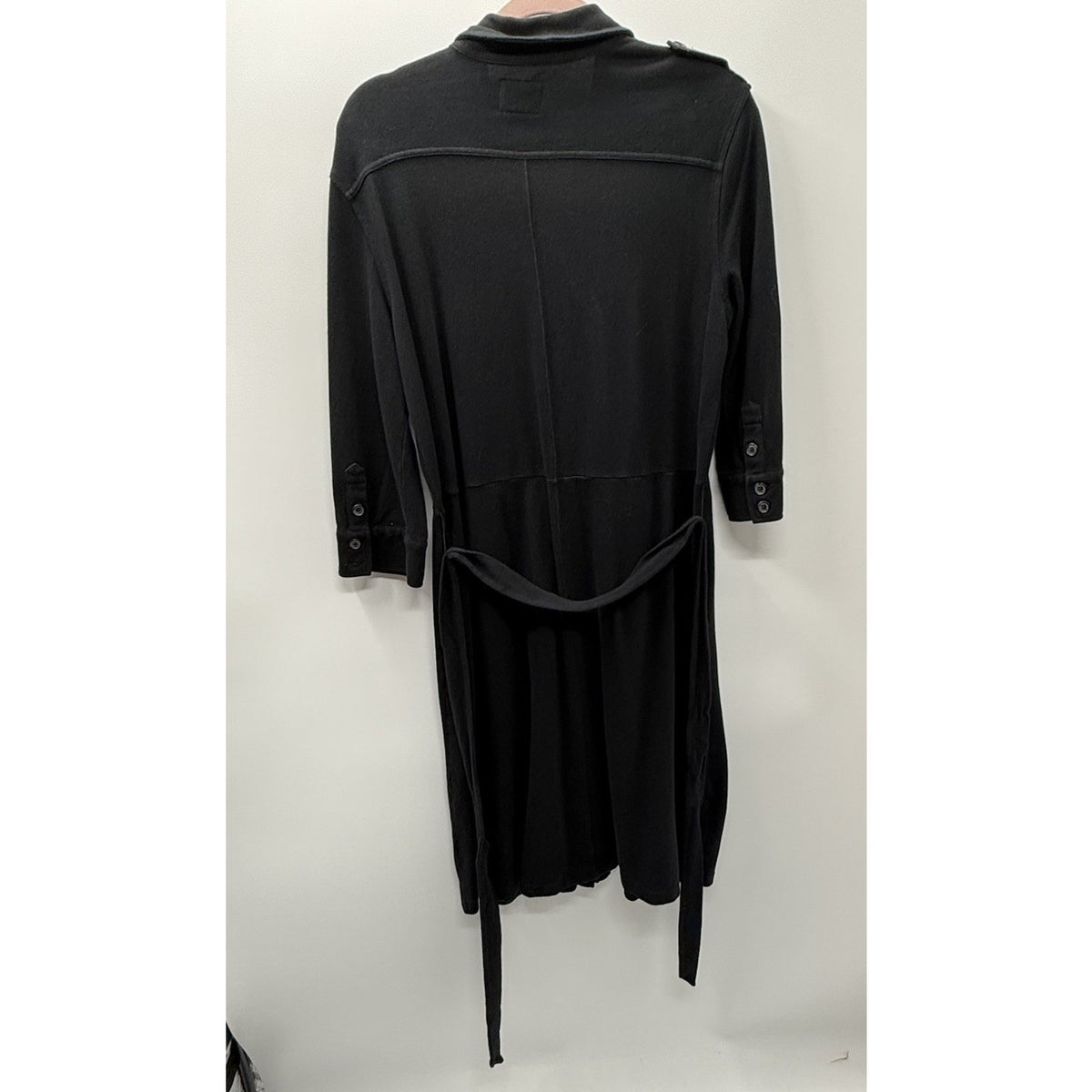 American Living Black Shirt Dress Belted Button Front Roll Tab Sleeve Medium