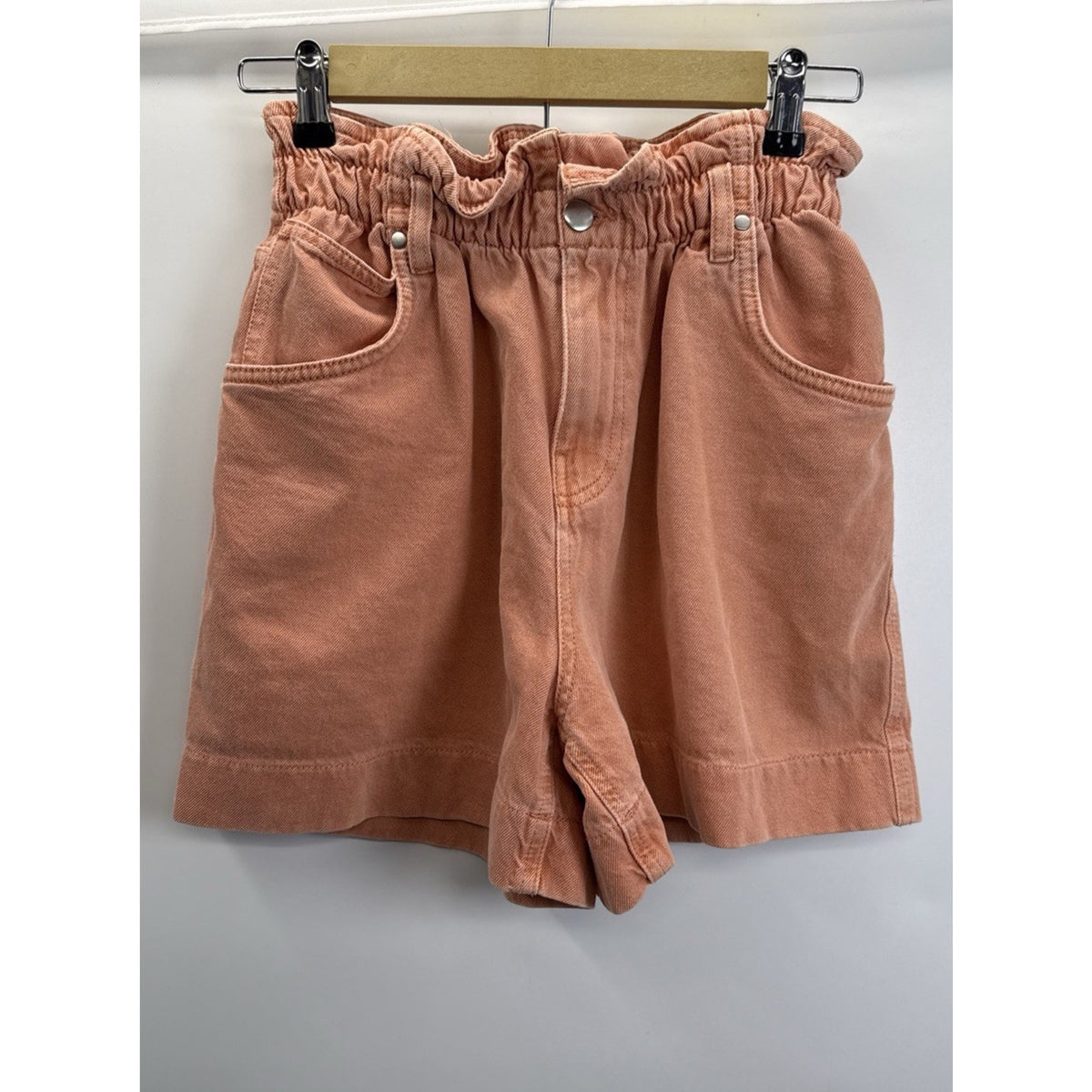 Forever 21 Paperbag Waist Denim Shorts Women US 26 Sz Small Peach High Rise Boho