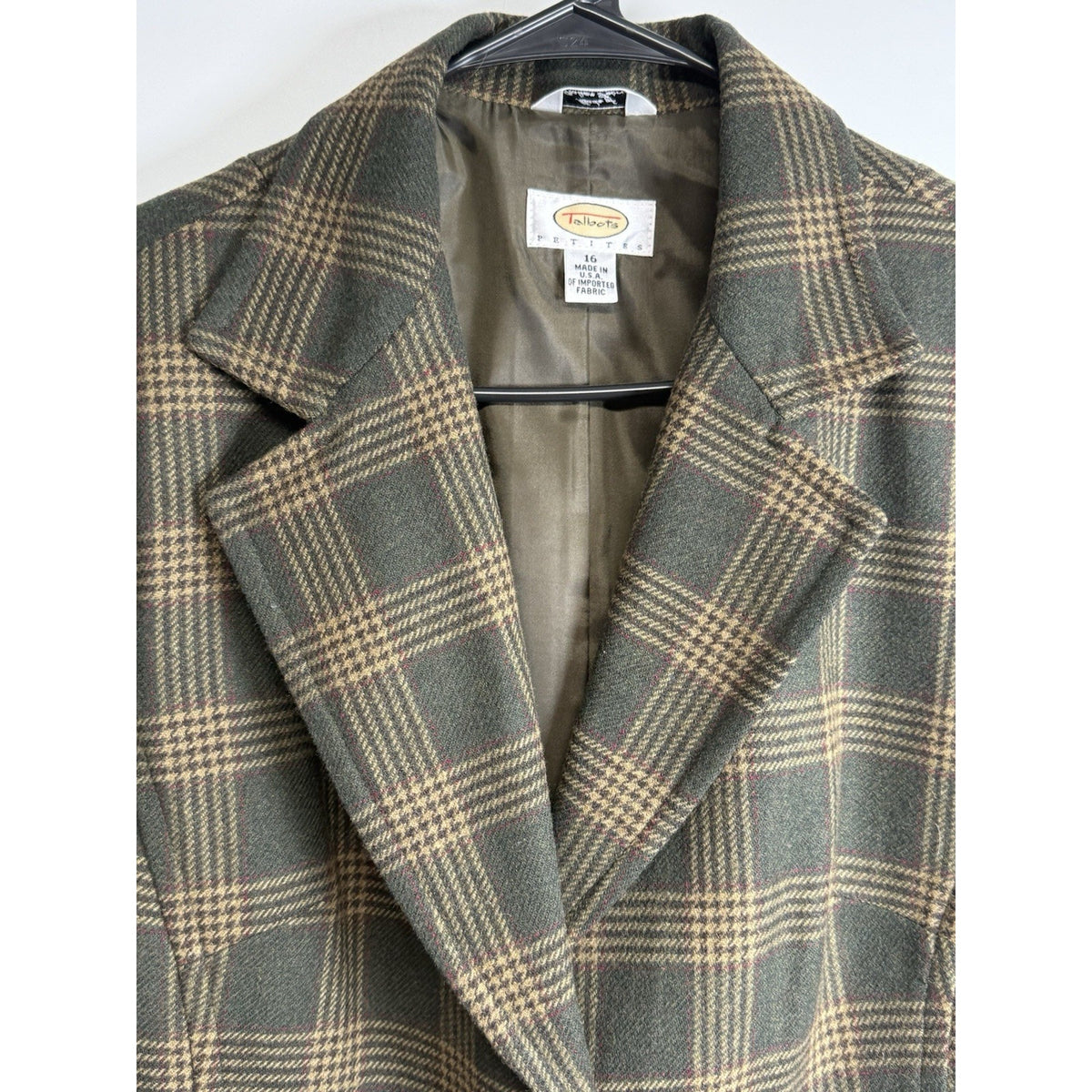 VTG Talbots women dk green plaid dark academia equestrian wool blend Blazer 16P