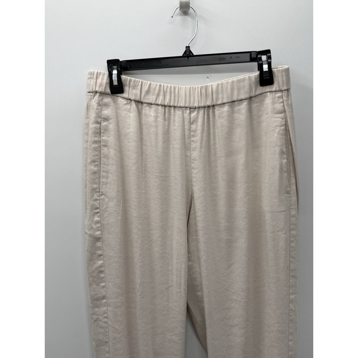 J.Jill Roll Tab Pants Women Small Beige Straight Leg Elastic Waist Linen Blend