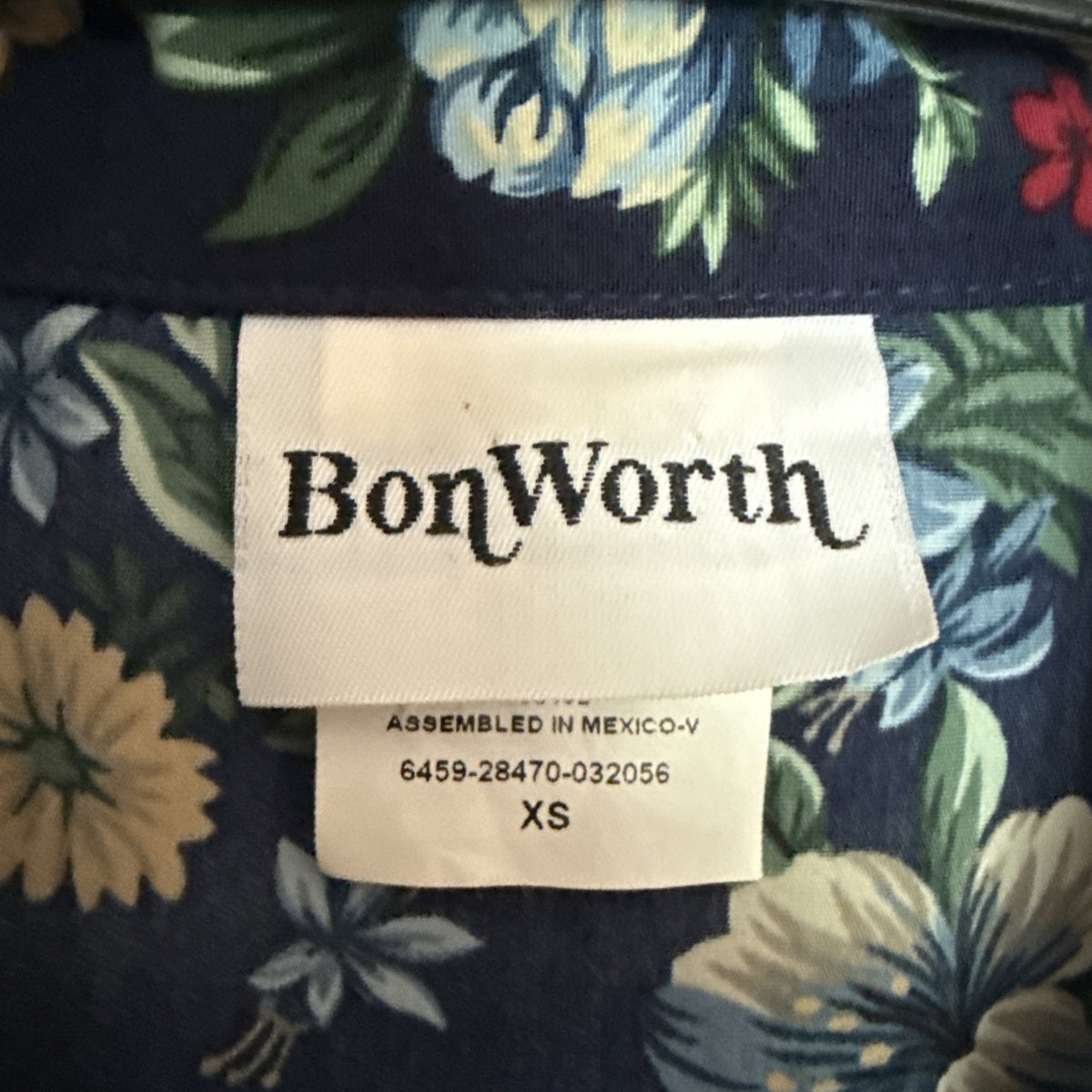 BonWorth Women's Size XS Navy Blue Floral Print Long Sleeve Full Zip Blouse