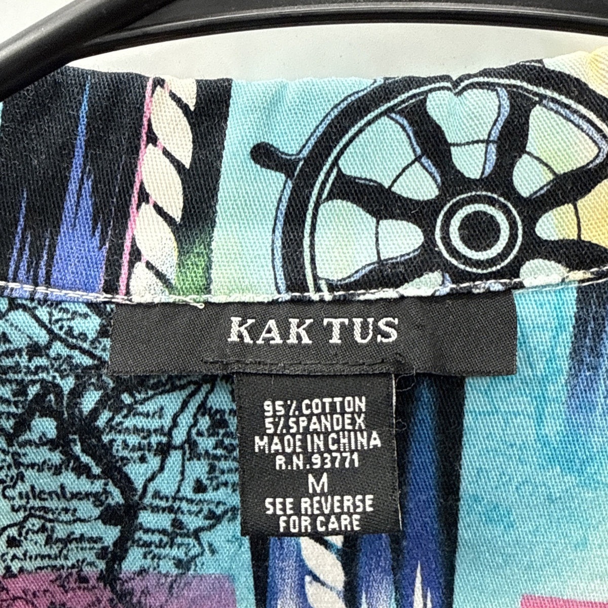 Kaktus Womens M Nautical Shirt Jacket Art To Wear Coastal Cruise Button Front