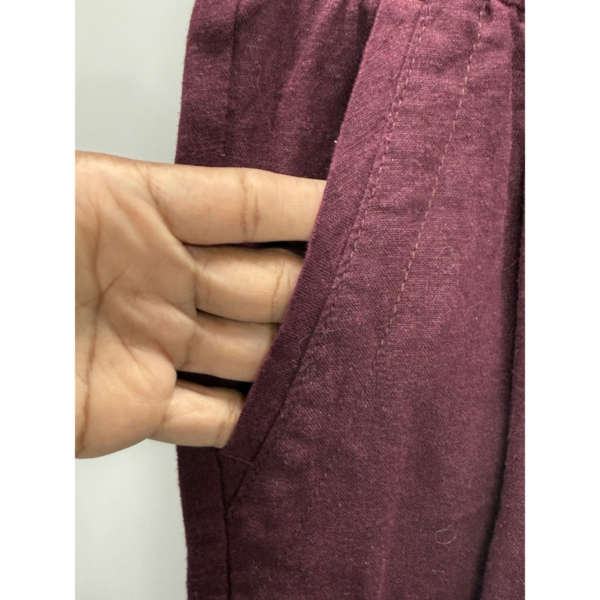 Time & Tru Linen Blend Pants Women L 12-14 Burgundy Pull On Elastic Waist Casual