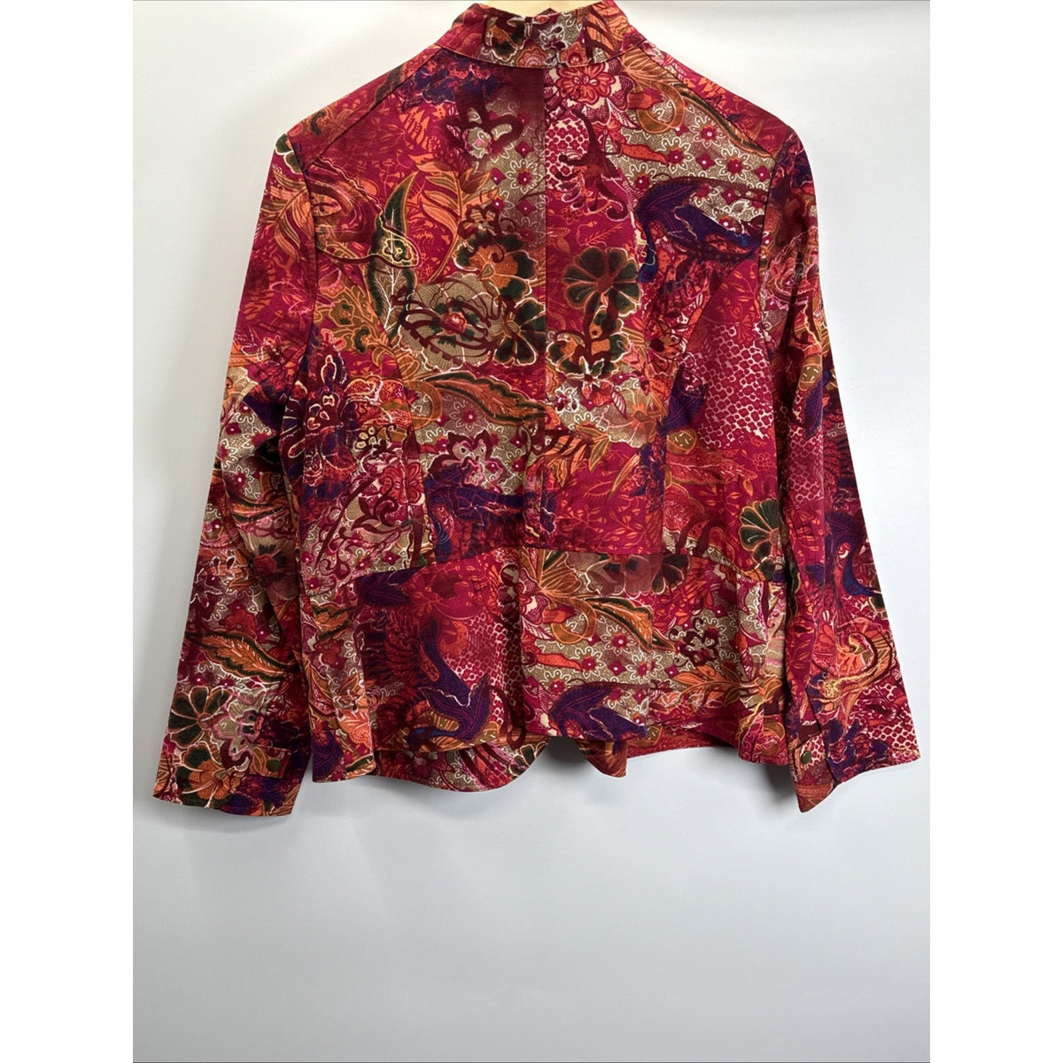 Coldwater Creek Women's Petite PL Red Paisley Zip Jacket Pockets Short LS