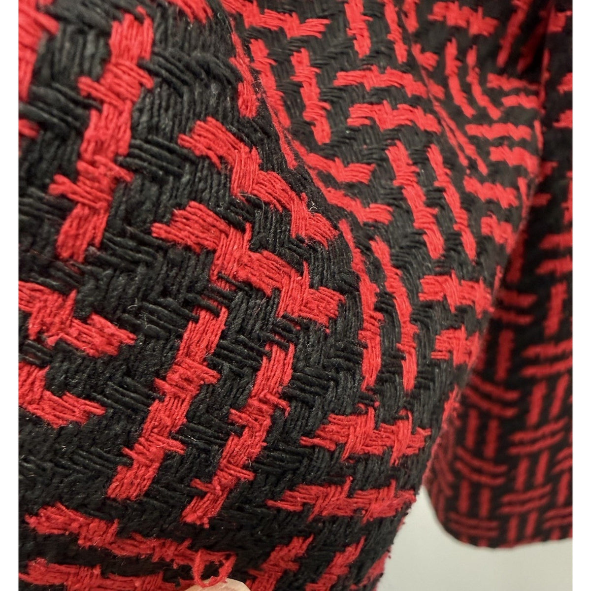Ann May 100% Silk Woven Blazer Jacket Womens Large Red Black Textured