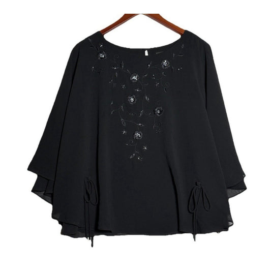 Studio1 women’s black tank top W/beaded Overlay Attached Shaw/Cape size 18