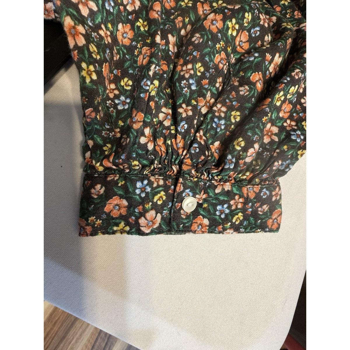 Old Navy XXL Floral Boho Peasant Blouse Black Pink Lace Detail Long Sleeve