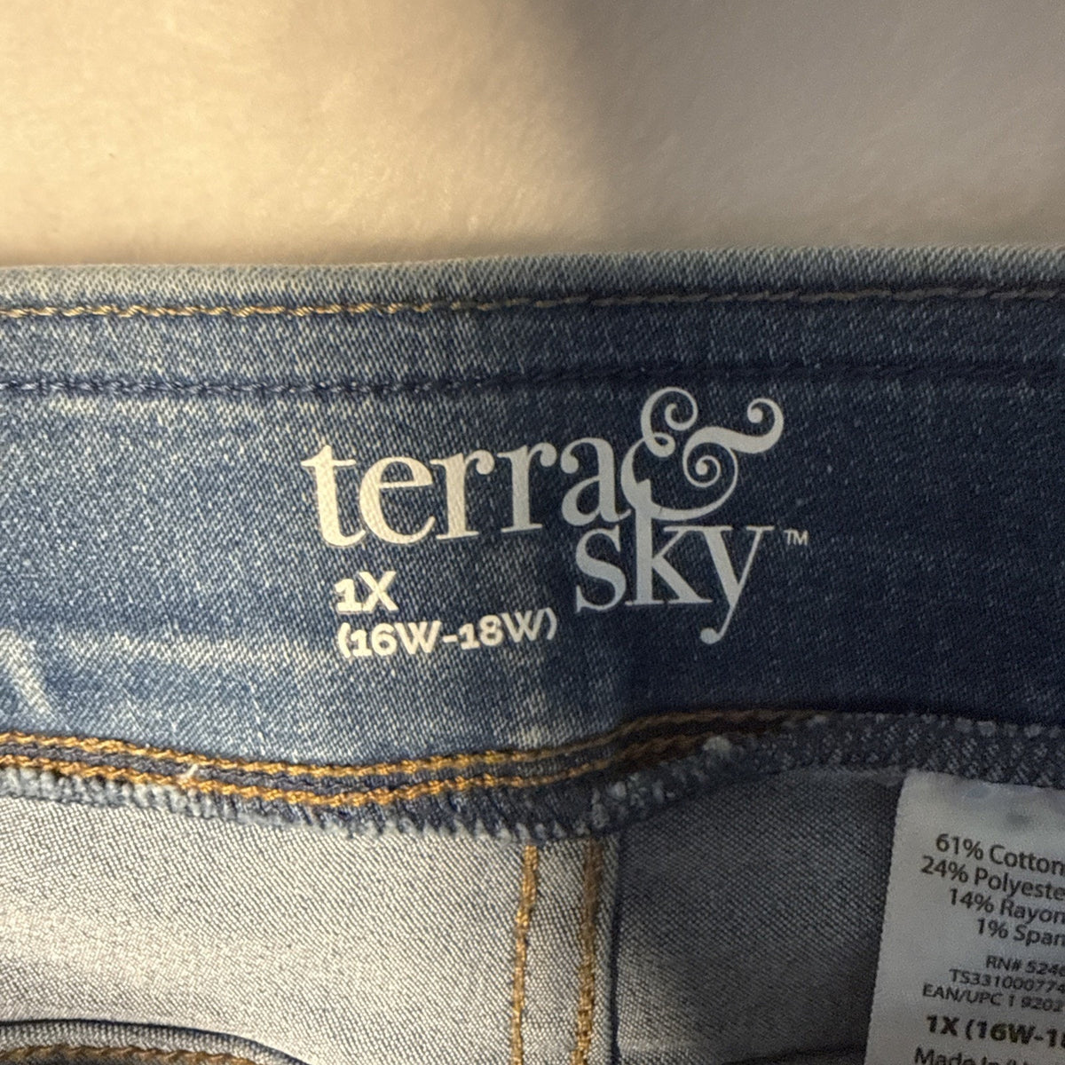 Terra & Sky Woman's 1X Pull On Jean Jeggings High Rise Stretch Casual lightwash