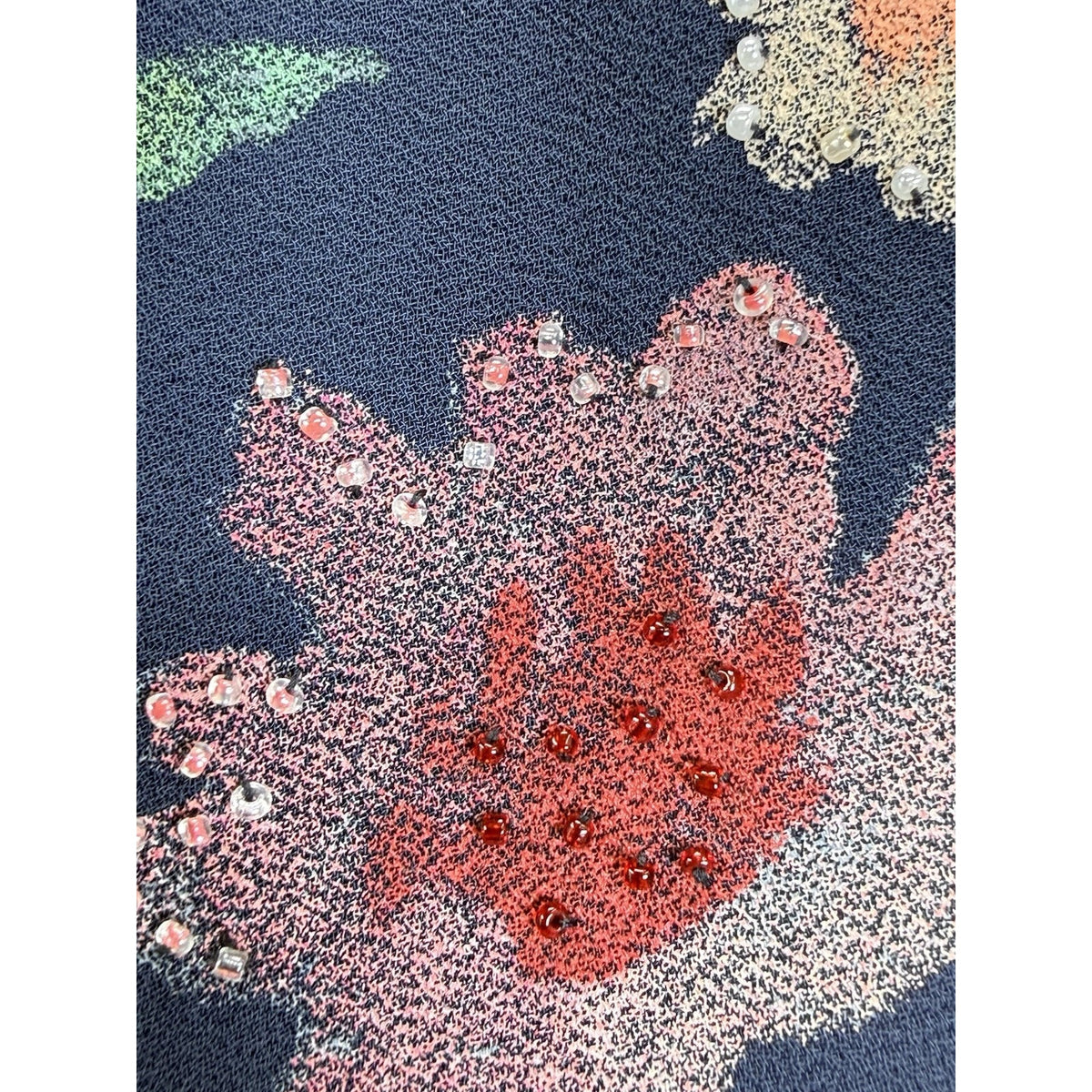 Virgo Sheer Floral Dragonfly Blouse Womens 14 Navy Beaded Y2K Fairycore Mesh Top