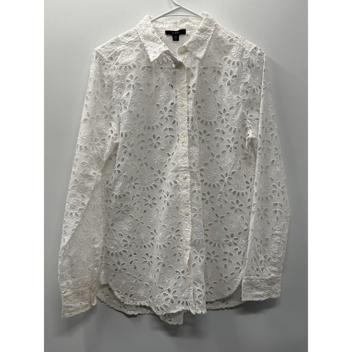 J.Crew Eyelet Lace Button Front Blouse Womens 10 White NWT Floral Long Sleeve
